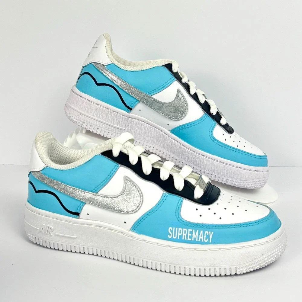 Nike Kids AF 1 Turquoise White Black DH2920 111 Sneakers Shoes Youth 3.5Y Custom